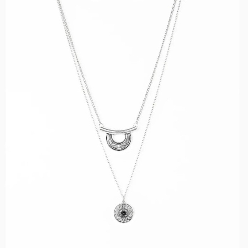 Paparazzi Silver Double Pendant Necklace Gypsy Go-Getter Black Fashion Jewelry